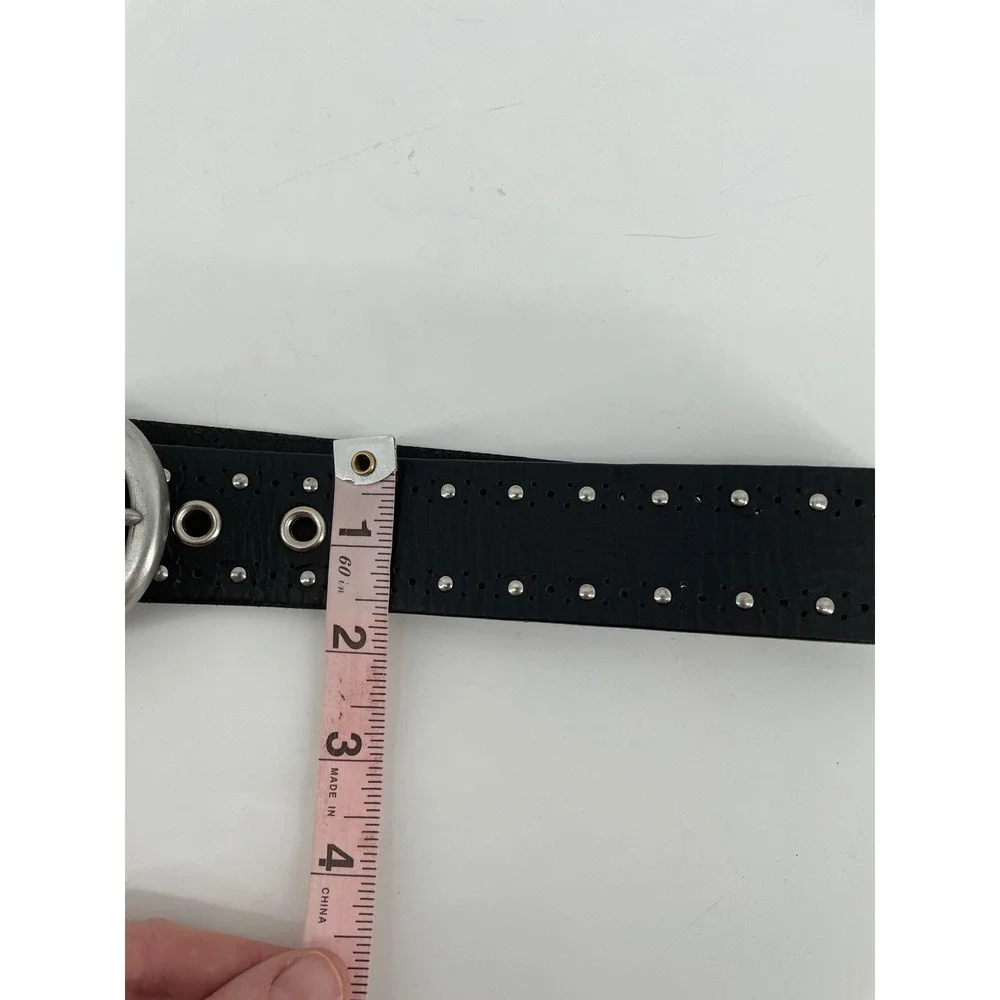 Studded Leather Belt Womens Large Black Silver Eyelet Punk Grunge Biker Goth Alt